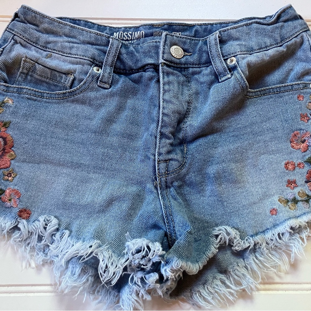 Mossimo Supply Co. Blue Jean Shorts with Floral Embroidery